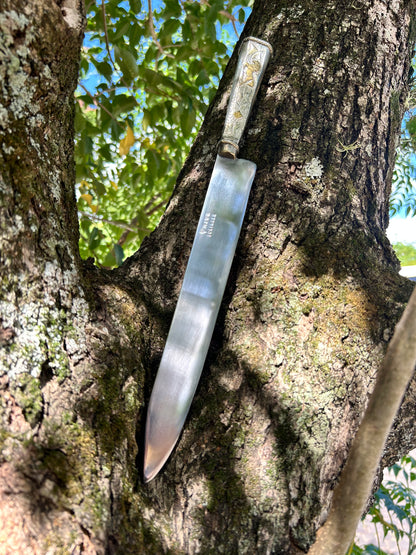 Faca de flores de alpaca e bronze